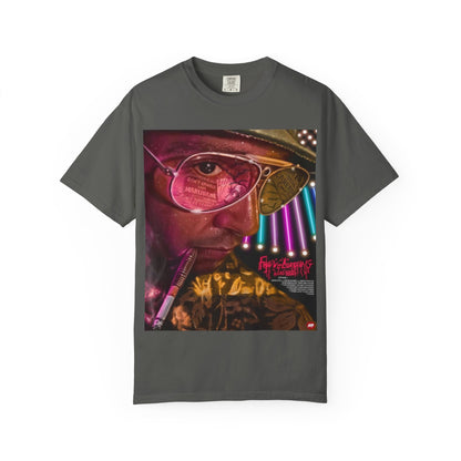 DarkThoughts ‘Fear and Loathing’ pepper graphic t-shirt featuring psychedelic neon artwork with surreal sunglasses and vibrant desert visuals — bold alternative streetwear tee.