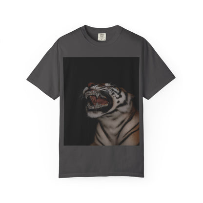 DarkThoughts ‘Diamond Fangs’ graphite graphic t-shirt featuring a snarling tiger with diamond-like fangs — bold gothic alternative streetwear tee.