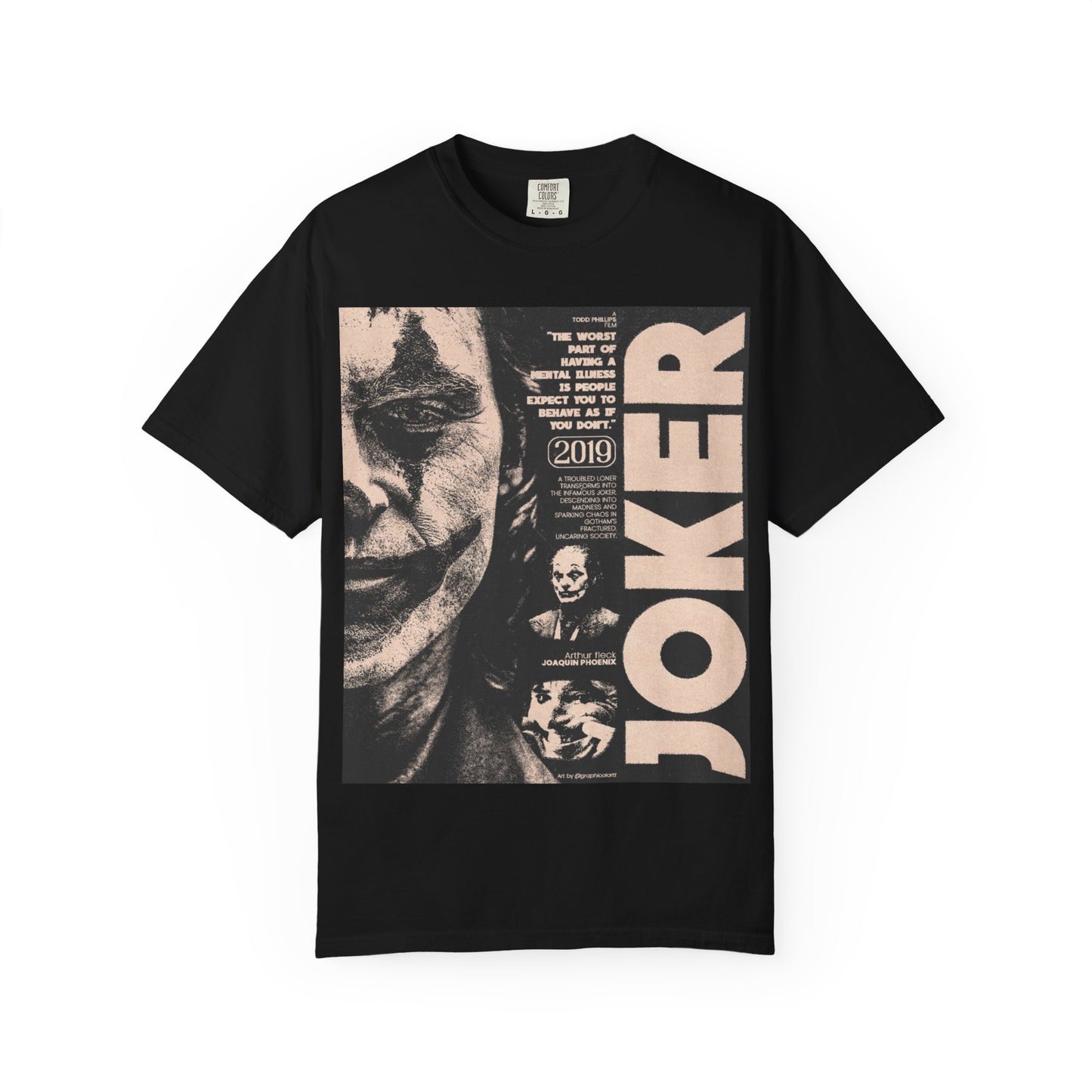 DarkThoughts ‘As If You Don’t’ black graphic t-shirt featuring distressed clown-makeup portrait collage with grunge beige typography — dark alternative streetwear.